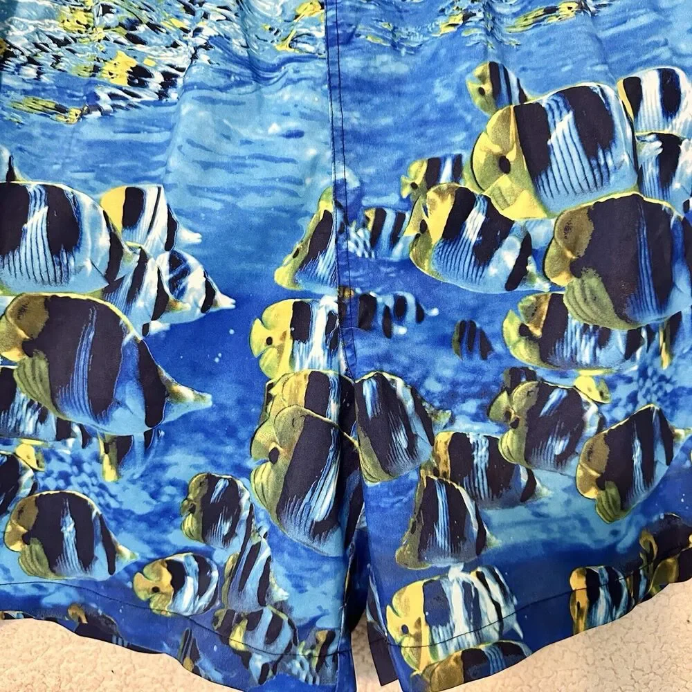 Vintage Men's Nautica Aquarium Pattern Navy‎ Swim Trunk Shorts Size Large